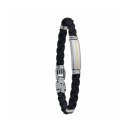 BOTTEGO-bracelet homme-JOURDAN-FZ061NOH-cuir noir-acier-or