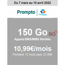 Forfait sans engagement 150 Go en 5G 10,99 €/mois