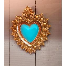 Coeur Ex-votos turquoise et doré