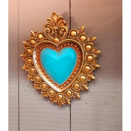 Coeur Ex-votos turquoise et doré