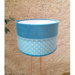Abat- jour art déco velour et éventail bleu