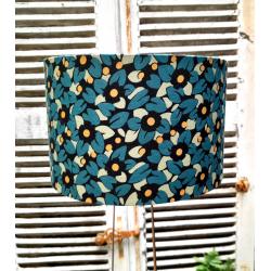 Abat- jour luminaire fleurs, bleu canard, noir et vert
