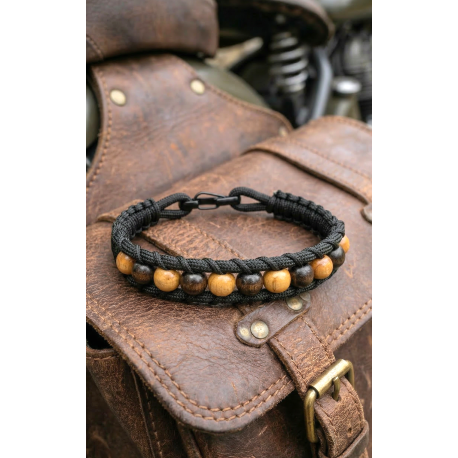 Bracelet en mini paracorde noire et perles en bois pour hommes et femmes