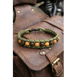 Bracelet en mini paracorde noire et perles en bois pour hommes et femmes