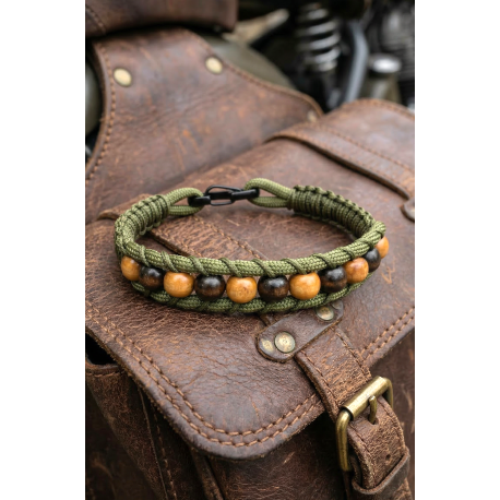 Bracelet en mini paracorde noire et perles en bois pour hommes et femmes