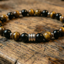 Bracelet  argenté en pierres naturelles Oeil de tigre / Onyx A pour Homme
