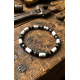 Bracelet  argenté en pierres naturelles Obsidienne noire et Howlite Blanche AA 6 mm pour Homme