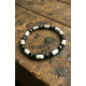 Bracelet  argenté en pierres naturelles Obsidienne noire et Howlite Blanche AA 6 mm pour Homme